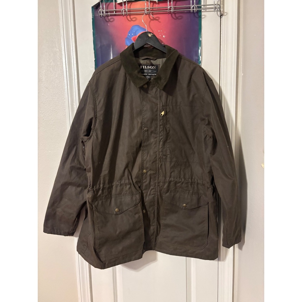 Filson Tin Cloth Field Jacket  XXL Brown Waxed Canvas Work Coat Corduroy Collar